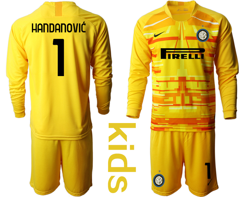 Youth 2020-2021 club Inter Milan yellow long sleeved Goalkeeper #1 Soccer Jerseys